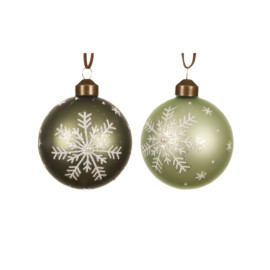 Glass Christmas Bauble with Snowflake Design | 8cm 
